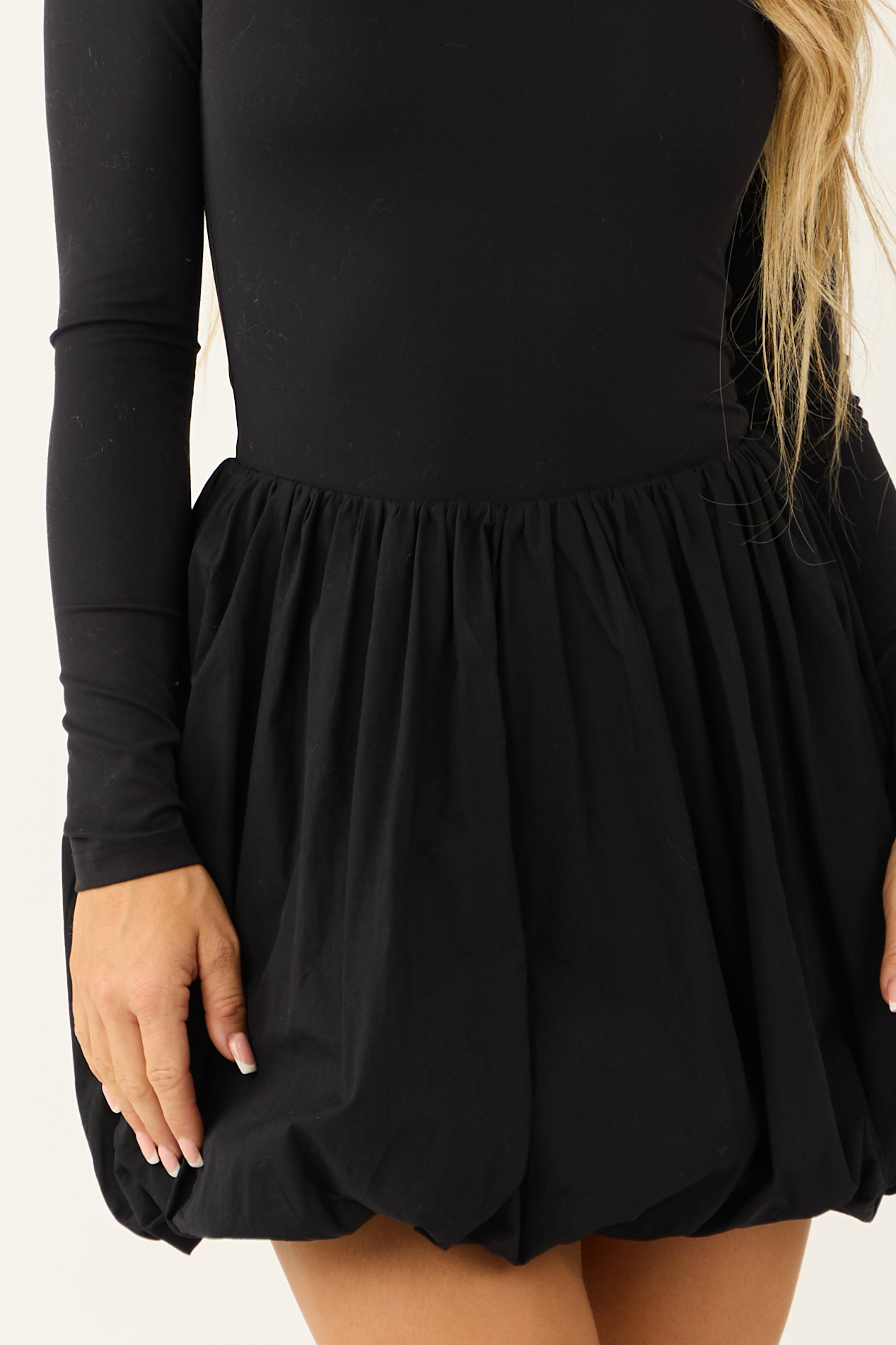 Black Long Sleeve Bubble Skirt Romper